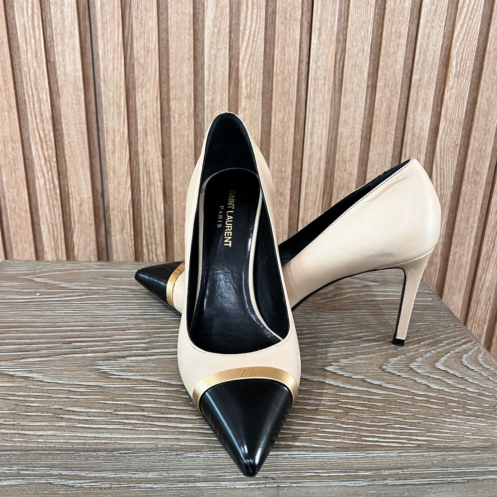 Saint Laurent Black and Tan Heels
